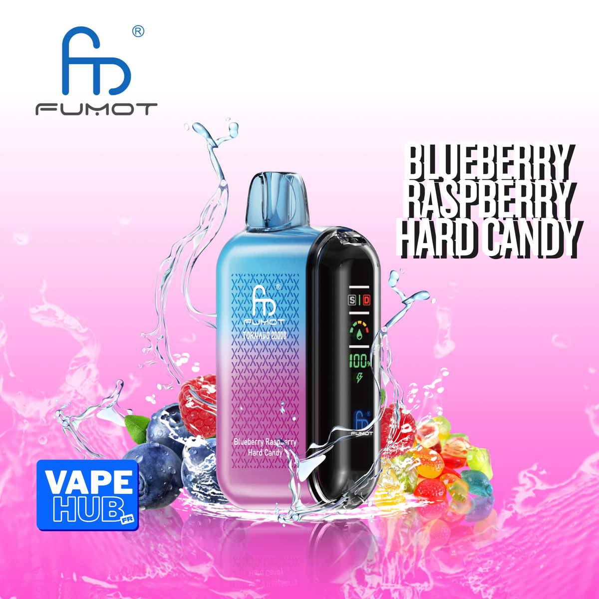 Fumot RandM Tornado 20000 20K Puffs Disposable Vape 2% Blueberry Raspberry Hard Candy