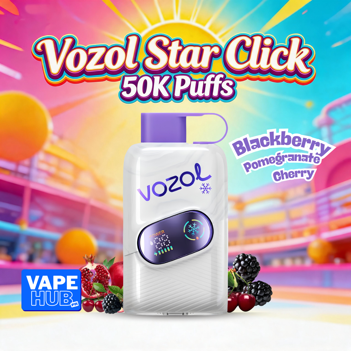 Vozol Star Click 50000 50K Puffs Disposable Vape 5% Blackberry Pomegranate Cherry