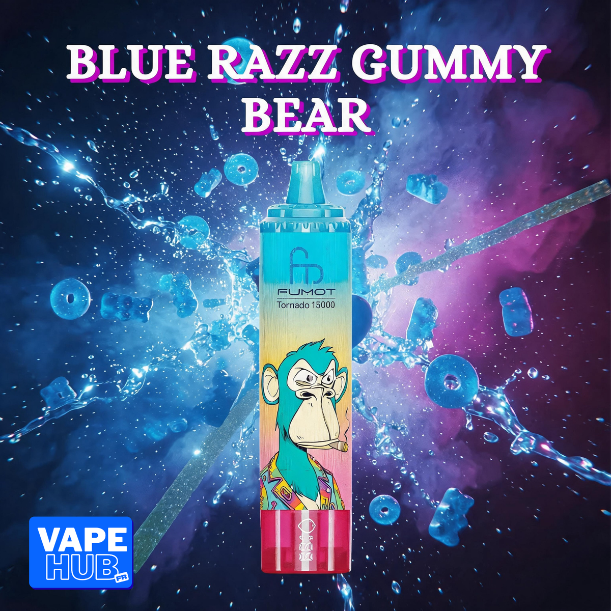 Fumot RandM Tornado 15000 15K Puffs Disposable Vape 2% Blue Razz Gummy Bear