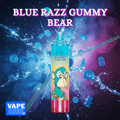 Fumot RandM Tornado 15000 15K Puffs Disposable Vape 2% Blue Razz Gummy Bear