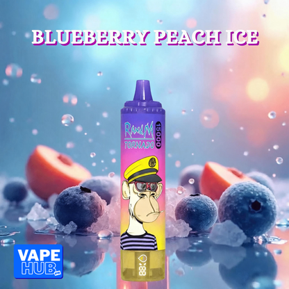 Fumot RandM Tornado 15000 15K Puffs Disposable Vape 2% Blueberry Peach Ice
