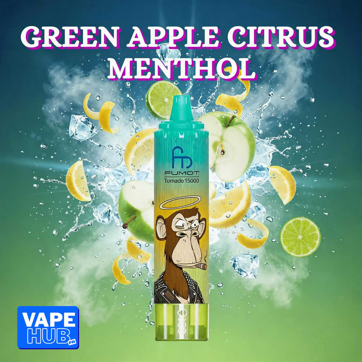 Fumot RandM Tornado 15000 15K Puffs Disposable Vape 2% Green Apple Citrus Menthol