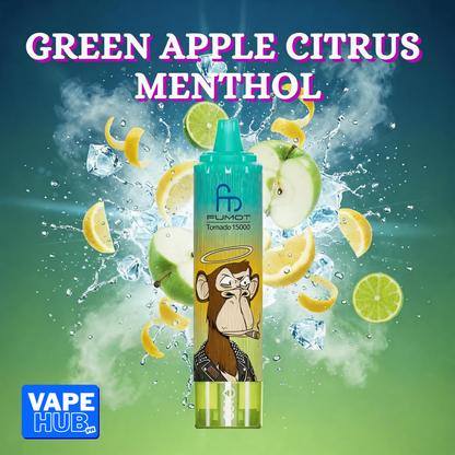 Fumot RandM Tornado 15000 15K Puffs Disposable Vape 2% Green Apple Citrus Menthol