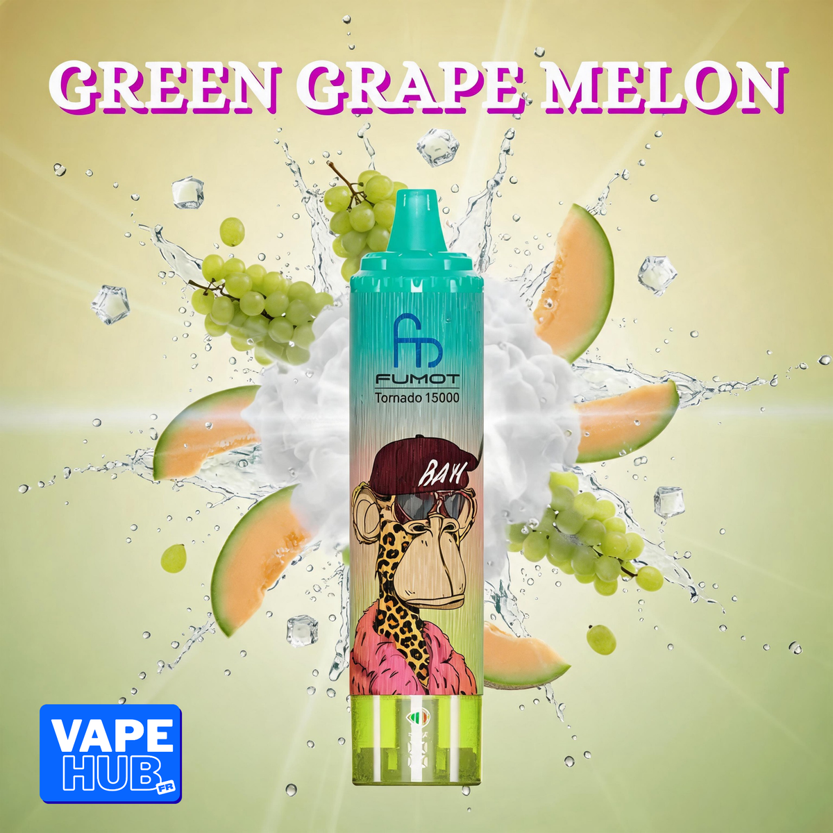 Fumot RandM Tornado 15000 15K Puffs Disposable Vape 2% Green Grape Melon