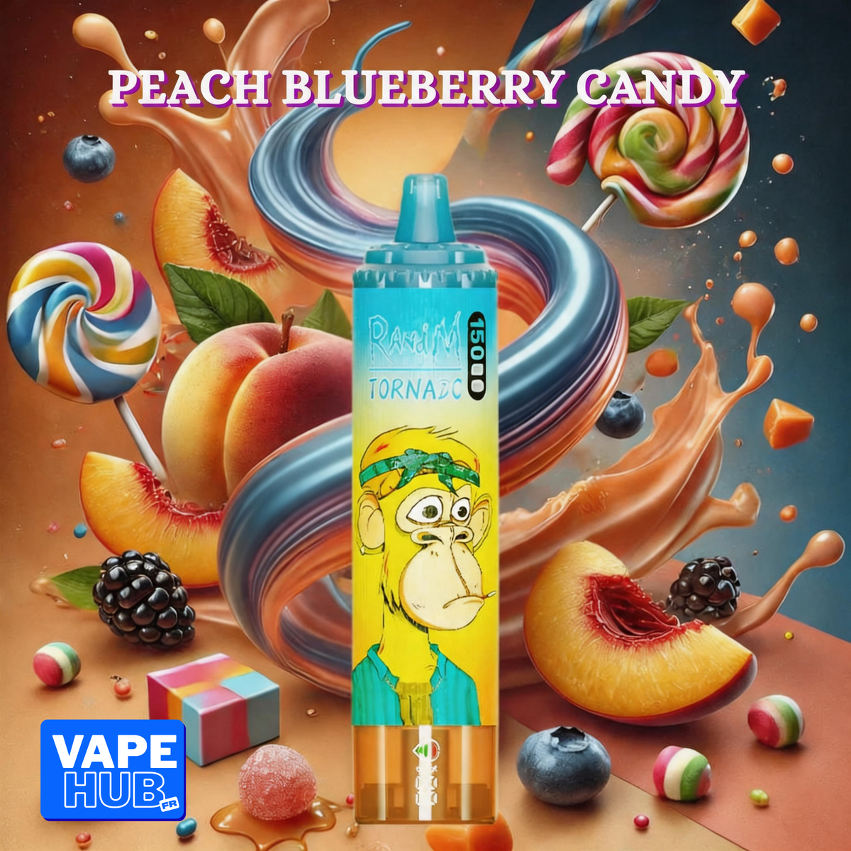 Fumot RandM Tornado 15000 15K Puffs Disposable Vape 2% Peach Blueberry Candy