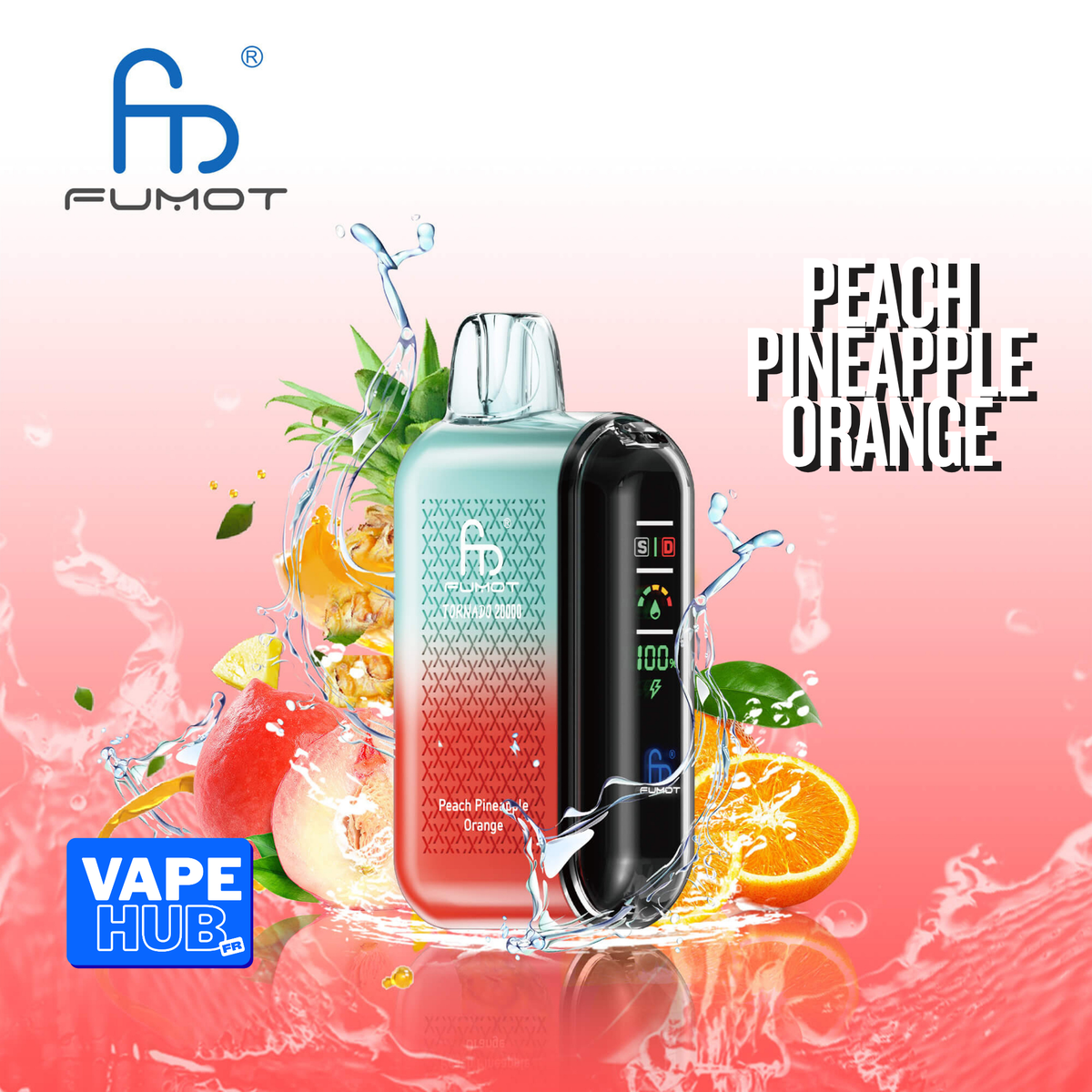 Fumot RandM Tornado 20000 20K Puffs Disposable Vape 20mg Peach Pineapple Orange