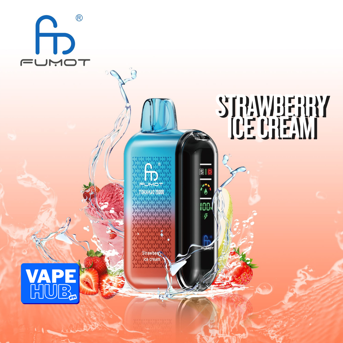 Fumot RandM Tornado 20000 20K Puffs Disposable Vape 2% Strawberry Ice Cream