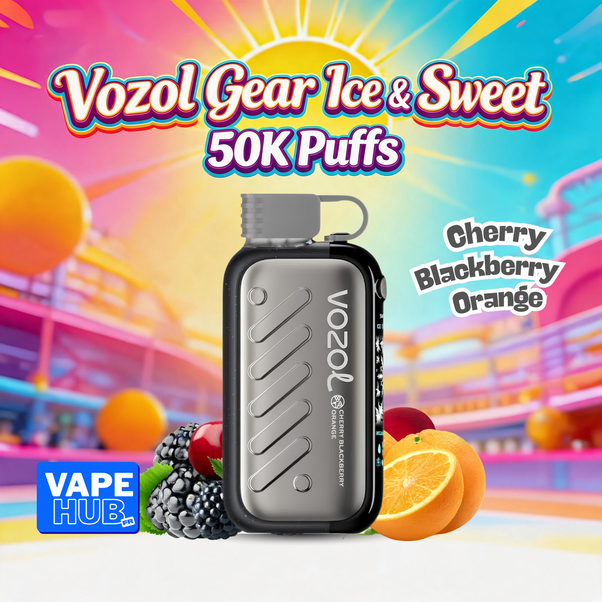 Vozol Gear Ice&Sweet 50000 50K Puffs Disposable Vape 5% Cherry Blackberry Orange