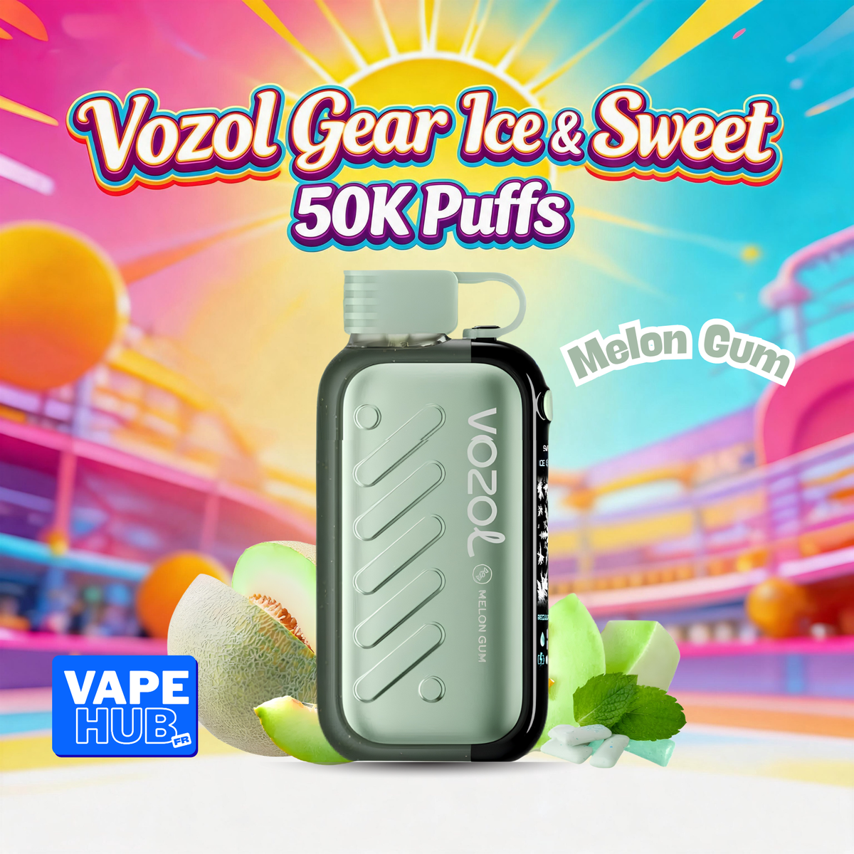 Vozol Gear Ice&Sweet 50000 50K Puffs Disposable Vape 5% Melon Gum