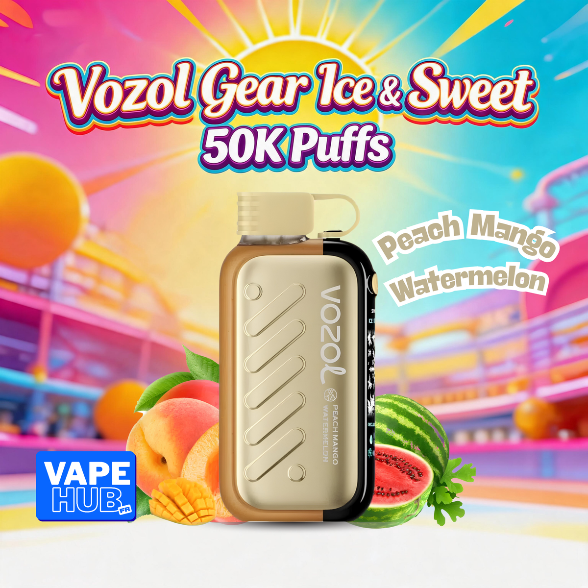 Vozol Gear Ice&Sweet 50000 50K Puffs Disposable Vape 5% Peach Mango Watermelon