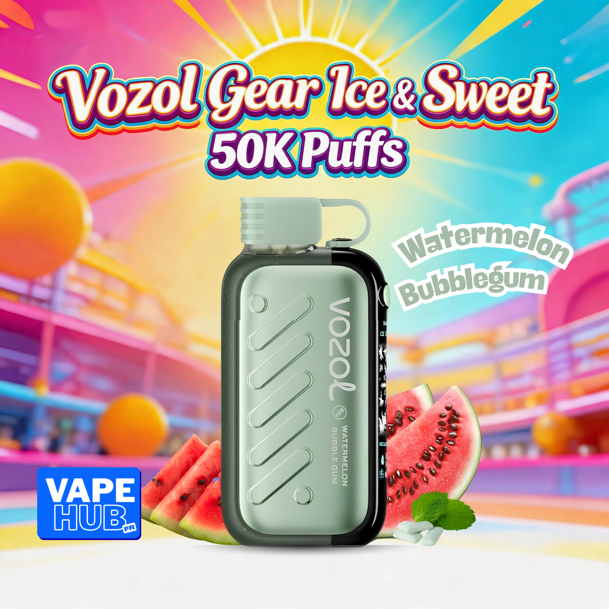 Vozol Gear Ice&Sweet 50000 50K Puffs Disposable Vape 5% Watermelon Bubblegum