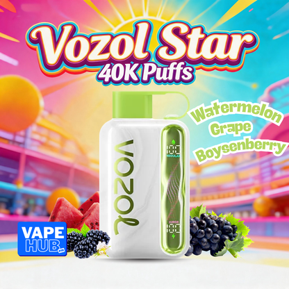 Vozol Star 40000 40K Puffs Disposable Vape 5% Watermelon Grape Boysenberry