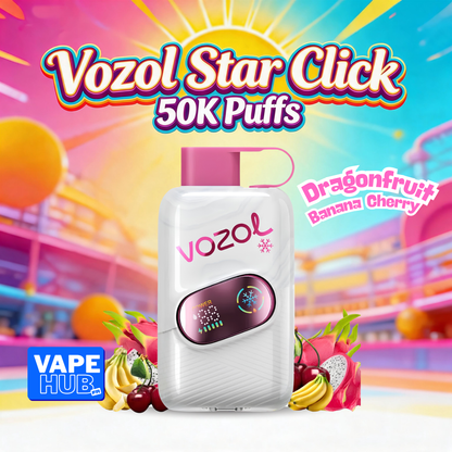 Vozol Star Click 50000 50K Puffs Disposable Vape 5% Dragonfruit Banana Cherry