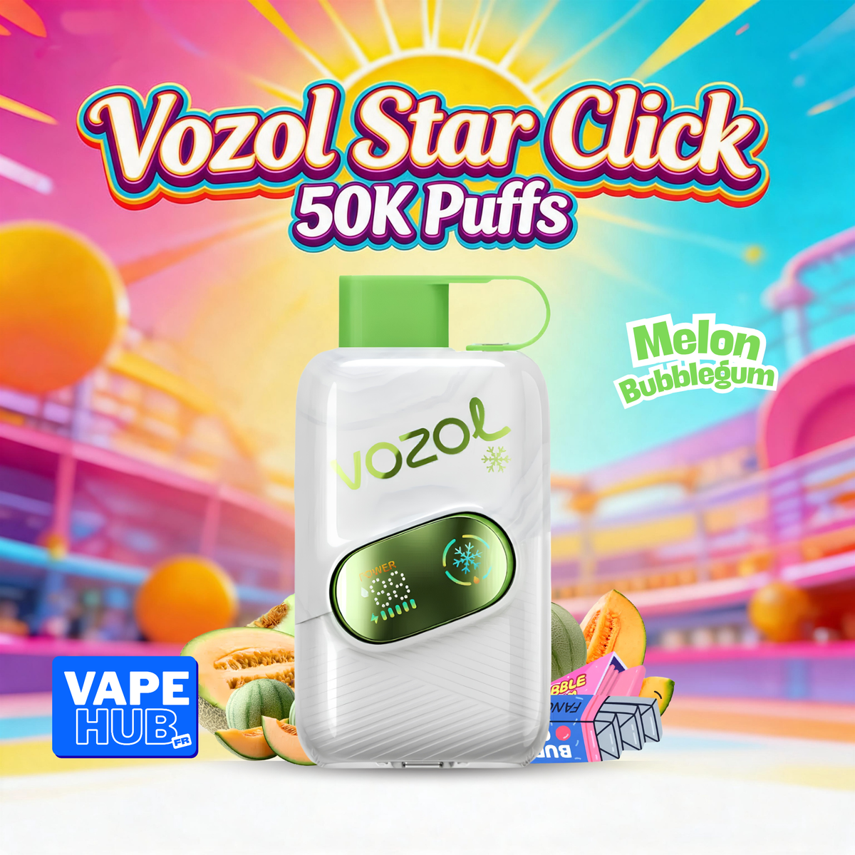 Vozol Star Click 50000 50K Puffs Disposable Vape 5% Melon Bubblegum