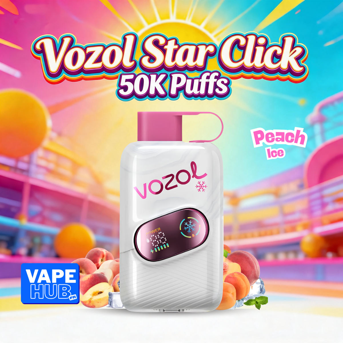 Vozol Star Click 50000 50K Puffs Disposable Vape 5% Peach Ice