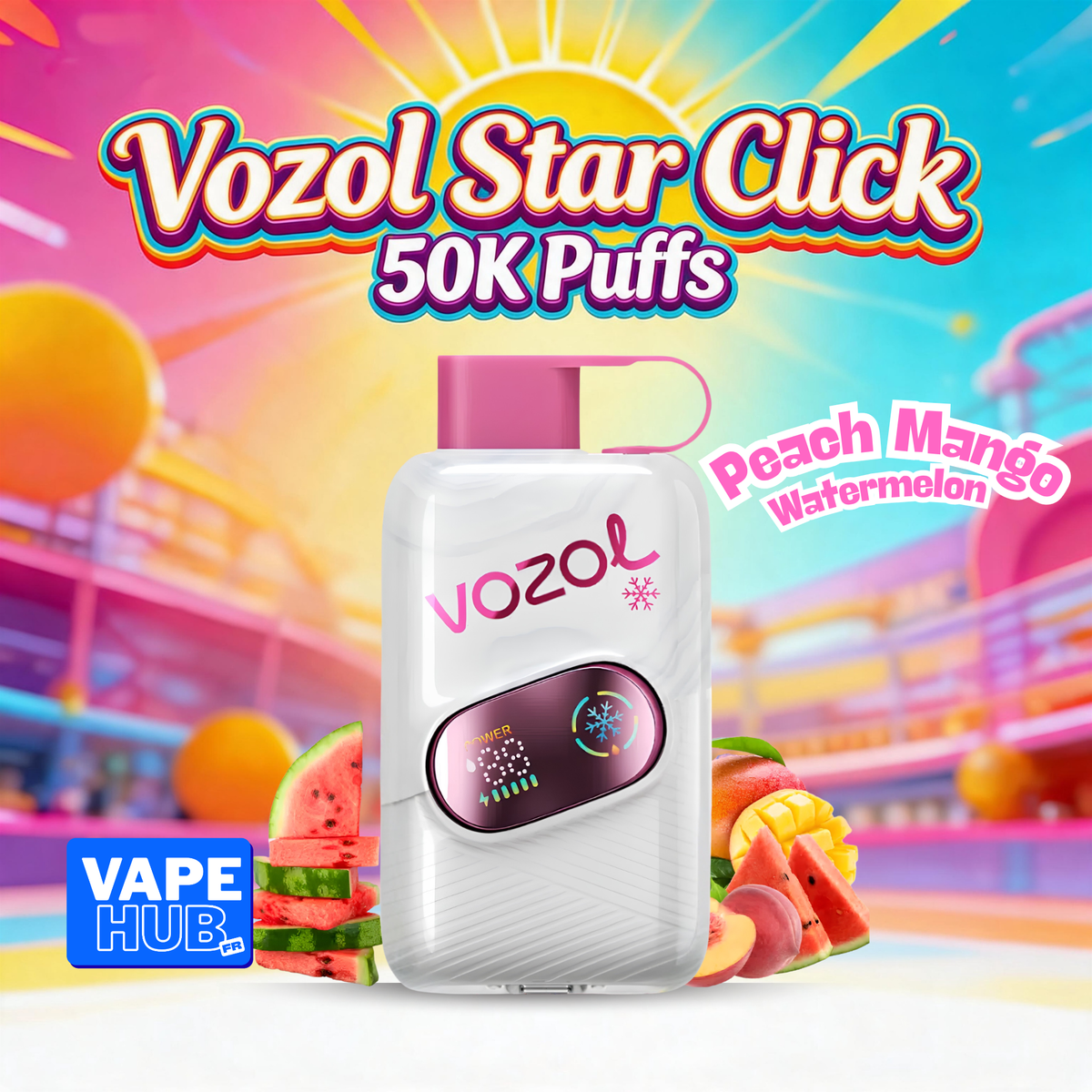 Vozol Star Click 50000 50K Puffs Disposable Vape 5% Peach Mango Watermelon