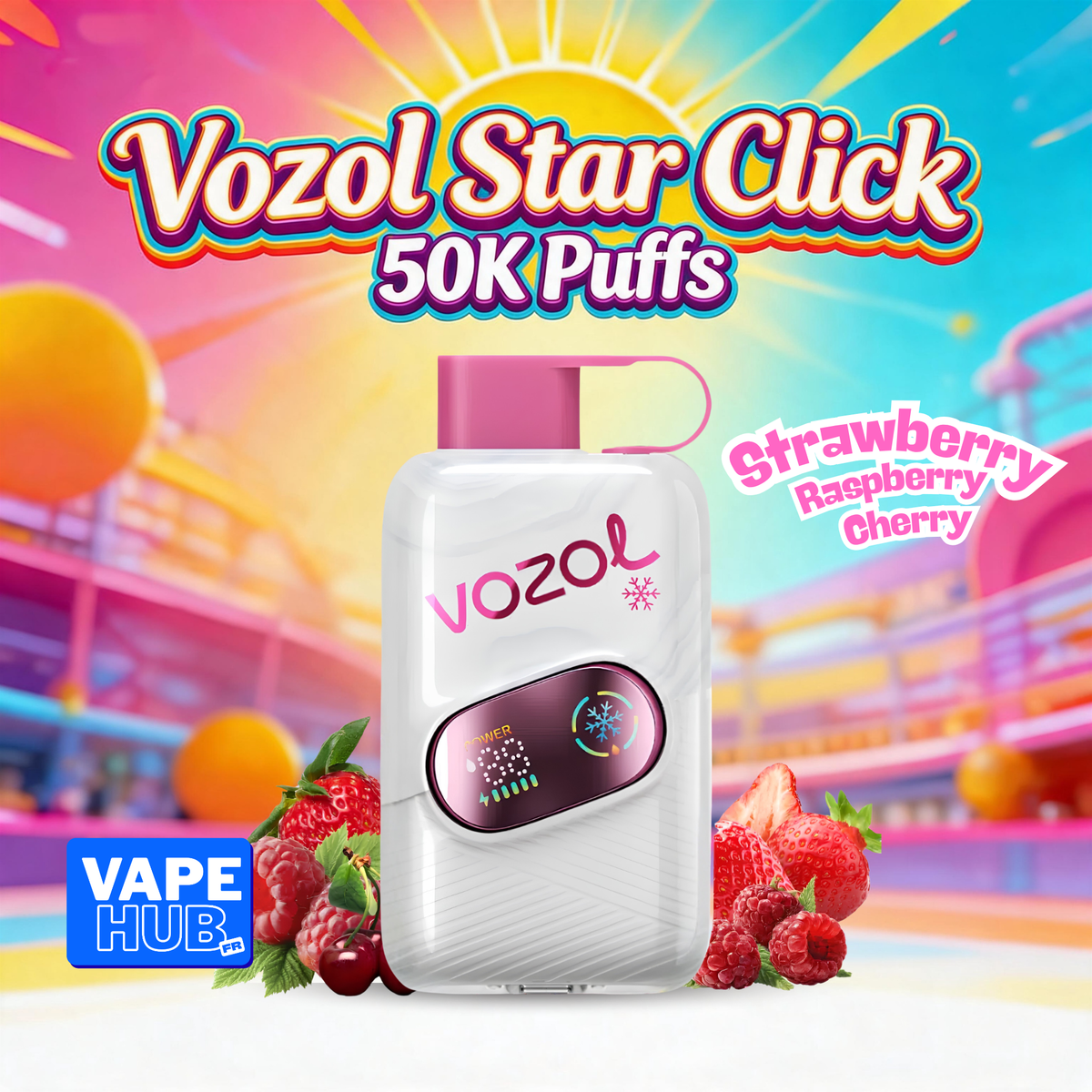 Vozol Star Click 50000 50K Puffs Disposable Vape 5% Strawberry Raspberry Cherry